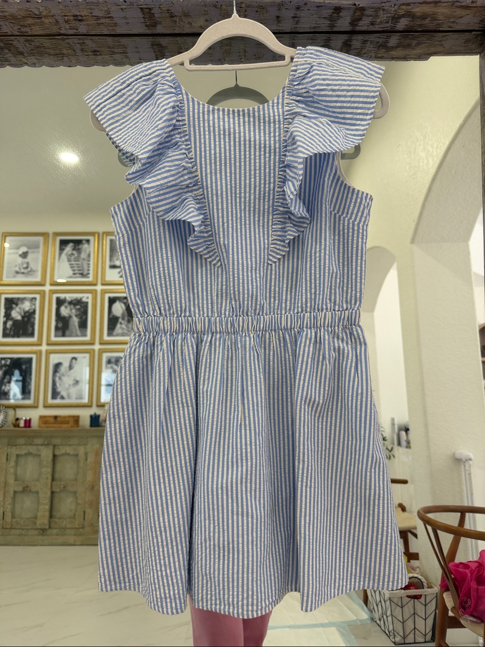 Crewcuts Blue & White Striped Ruffle Dress